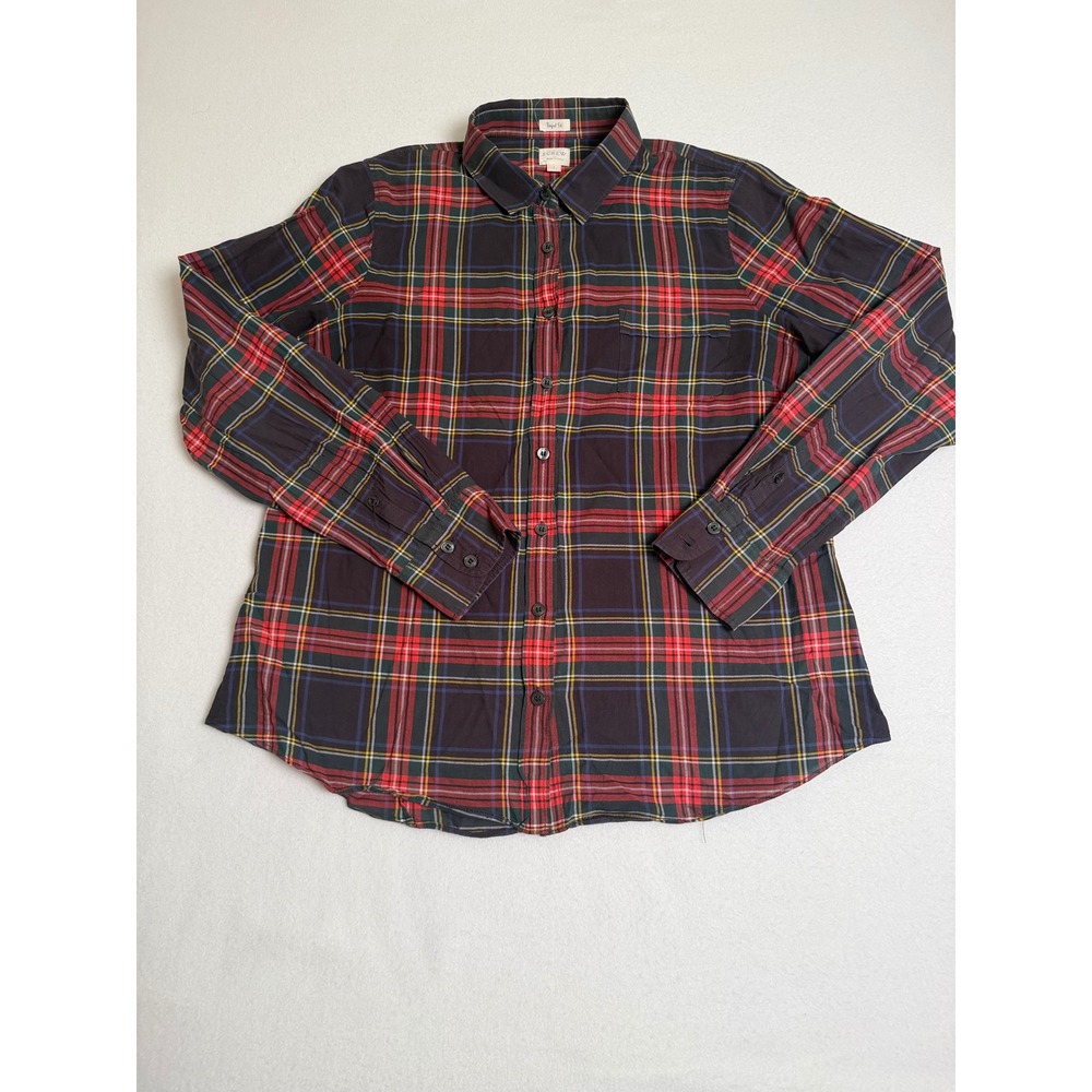 J.Crew Perfect Fit Tartan Plaid Cotton Button Down Shirt Navy Red 03411 L